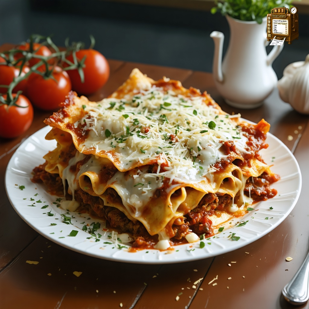 An image of Slow Cooker Lasagna, captured from the side 10 feet away with a wide-angle lens, including background elements, served in a minimalist motif on a monochromatic porcelain bowl. The entire contents of the lasagna are visible, featuring layers of lasagna noodles intermixed with marinara sauce, mozzarella, and ricotta cheese, topped with a sprinkle of grated Parmesan. This is set on a white table in a brightly lit modern bistro, emphasizing a clean and simple aesthetic.