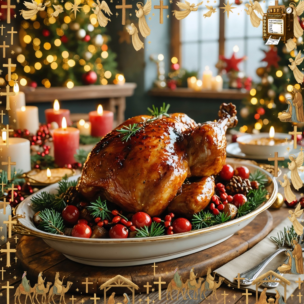 An image of Slow Cooker Honey Bourbon Chicken, captured from directly overhead, centered on the dish, elegantly plated for fine dining on a rustic bowl. The chicken is glazed in a shiny, caramel-like sauce with visible flecks of red pepper and finely chopped garlic. It's surrounded by small, caramelized onion pieces. This bowl sits on a rustic wooden table in a warmly lit kitchen, highlighting the rich colors and glossy texture of the dish.